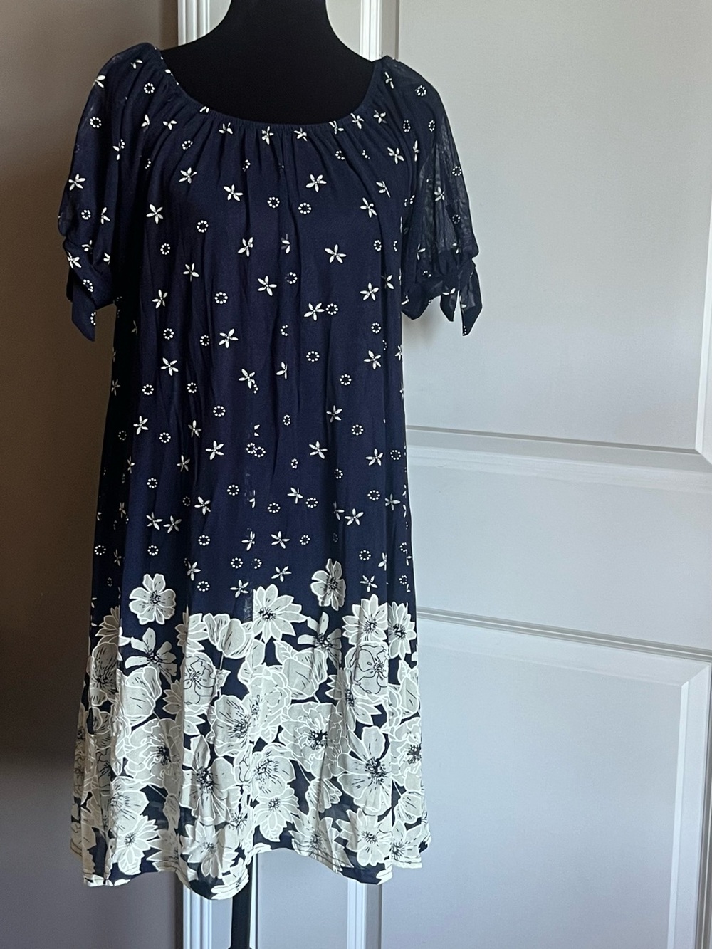 Women's Navy Floral Border Midi Dress